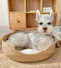 フーピーフォーシーズンズペットベッド猫の子犬の犬のベッドソファ手作り竹製織り猫居心地の良い巣のペットアクセサリー240222