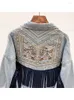 Kvinnorjackor 2024 Spring Autumn Embroidered Tassel Denim Coat Top Korean Vintage Ethnic Style Loose Jacket Women