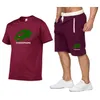 Summer Men's Fitness Fashion Leisure Spor Seti Spor Seti Seti Kısa Kollu T-Shirt Şort 2 Parçalı Set