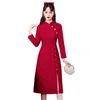 Ethnic Clothing Long Sleeve Red Cheongsam Women's 2024 Vintage Chinese Traditional Wedding Qipao Dress Modern Improved