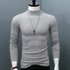 Winter Warm Mannen Mock Hals Basic Effen T-shirt Blouse Trui Lange Mouw Top Mannelijke Uitloper Slim Fit Stretch Mode Trui 240219