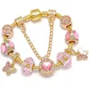 Spring bransoletki kobiet luksusowa marka DIY Różowa kryształowa bransoletka nowa urodziny miłość prezentw biżuteria butique łuk wisiorek bransoletka moda biżuteria hurtowa