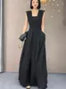 Long Jumpsuits Women Black Trendy Loose Retro Summer Feminine Office-look Sleeveless Simple Elegant Solid Evening Dress 240229