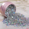 Iriserande nagelkonst paljetter silver glitter diy krom pulver gnistrande hexagon chunky flingor manikyr dekorationer 240229