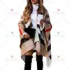 Designer Scarf For Women Autumn Winter Fashion Batwing Sleeve Coat Plaid Stripes Poncho Shawl Vintage Panchos Kvinna 2024 Versatile 100% Cashmere Scarves 515