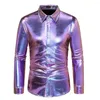 Camicie eleganti da uomo Camicia a maniche lunghe con risvolto da uomo con paillettes da discoteca per costumi da festa abbottonati con Natale