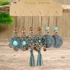 Boucles d'oreilles pendantes ensemble de fleurs ethniques pour femmes bijoux bohême Vintage Turquoise Long gland femme Orecchini Brincos