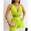 Dames Trainingspakken Tweedelige damessets Outifits 2023 Zomer Mode Halter Plunge Mouwloze Crop Top Casual Hoge Taille Zak Dro Dhu8W