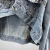 Kvinnors jackor jackor ytterkläder mode stött diamant denim kläder kort smal oregelbunden kappa chaqueta de mezclilla 240301