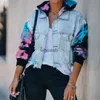 Women's Jackets Fashionable Denim Tie-dye Print Patchwork Coats Streetwear Ladys Turn Down Collar Single-Breasted Ripped Tassles Jackets 240301