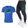 Set da uomo estivo nuovo T-shirt in cotone Top a maniche corte Pantaloni casual neri Set di abbigliamento comodo alla moda in due pezzi