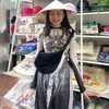 Vestidos casuales Harajuku moda mujer anime impreso vestido de malla de manga larga perspectiva de encaje bodycon fiesta sexy split mid-dress 2024