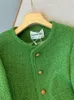 한국 패션 소형 향수 트위드 재킷 여성 우아한 녹색 라운드 목 짧은 코트 가을 가을 싱글 가슴 아웃웨어 230226