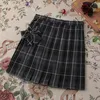 Röcke Zoki JK Frauen Plaid Rock Sommer Hohe Taille Einstellen Knopf Mädchen Plissee Japan Student Nette Blaue Schleife Schule Mini