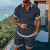 Survêtements pour hommes Été 3D Imprimé Géométrique Hommes Polo Ensemble Fermeture À Glissière Revers Ensembles Col Et Short 2 pièces Style De Vacances Homme Vêtements