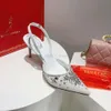 Rene Caovilla Sandals 패션 여성 포인트 발가락 랩 레이스 메쉬 크리스탈 장식 7.5cm 하이힐 드레스 신발 발목 스트랩 캐주얼 파티 디자이너 웨딩 신발 35-43