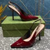 Klänningskor designers sandaler patent läder mode knapp lady slingbacks 10 cm hög klackade bröllopsfest kvinnors sko 35-43 stiletto häl sandal med låda
