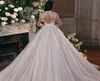 Robe de mariée princesse 2024 col haut illusion manches longues arabe Dubaï robes de mariée avec des appliques en dentelle plis perlés robes de novia