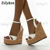 Sandals Eilyken Summer White Womens High Heels Hollow Out Sandals Platform Buckle Wedges Front Open Toe Ladies Shoes T240301