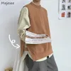 Coletes masculinos camisola sólida homens simples moda vintage casual o-pescoço de malha sem mangas jumpers masculino quente macio lado fenda chique homme