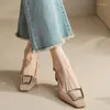 Zapatos informales de ocio con botones cuadrados y hebilla para mujer, Sandalias elegantes con punta, tacones gruesos, cómodas Sandalias femeninas