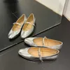 Dress Shoes Women Mules Slippers Concise Style Simple Flat Shoes Round Toe Silver Mary Janes Spring Autumn Women Flats One Strap Metal ColorH2431