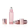 Bottle 12pcs/lot 5ml/10ML Rose Gold Roll On Bottle Thick Glass Empty Perfume Essential Oil Vials with Stainless Steel Roller Ball