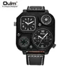 Oulm New Fashion Orologi da uomo Bussola decorativa e termometro Orologio al quarzo Orologio da polso casual in PU con due fusi orari2911