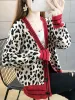 Vesten 2022 Trend Koreaanse Luipaardprint Dames Grote Maat Winter Knop Bovenkleding Gebreide Vesten Y2k Vintage Warme Trui Jas