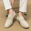 Storbritannien retro män pekade mocka lägenheter äkta läderskor avslappnade öre loafers formella klänning skor sapatos tenis masculino