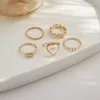 Cluster Rings 5 ​​Piece Set For Women Sweet Heart Pearl Finger Ring Charm smycken