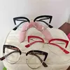 Óculos de sol feminino gato olho óculos quadros moda meia borda metal borda plana design na moda festa