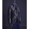 Abiti da sposa jacquard floreali per uomo con colletto alla coreana doppio petto blu navy giacca da smoking formale da sposo gilet 3 pezzi