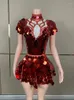 Scene Wear Sexy Rhinestones Red Sequin Shorts Dress Nightclub Bar DJ Performance Costumes Women Gogo Dancers Party DN17298