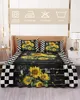 Sängkjol Retro Flower Sunflower Bee Plaid Elastic Montered Bed Steread With Pillow Cases Madrass Cover Bedding Set Sheet