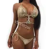 Bikini Crystal Rhinestones Glitter Diamond Gems Mayo Kadın Bikini Set Plaj Mayo Takım Mayo Push Up Brezilya Takım S-XL