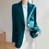 Blazers Spring Blazers for Women Suits Sun Protecrives Jacket Ladies Satin Drape Silky Soft Longleeve Suit Slote Lapel Autunt Coats