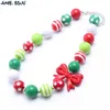 MHSSUN 2PCS Christmas Baby Kid y Necklace Pretty Red Bow Girl Kids Bubblegum Bead Children Jewelry 240226