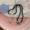 Designer Viviennes Westwoods Vivenne Westwoods jewelry Korean New Water Diamond Saturn Empress Dowager West Black Beaded Necklace Sweet and Cool Small Crowd Colla