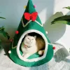 Mats Christmas Cat Bed Dog Tent House Mat de compagnie chaude lit de Noël Forme d'arbre de Noël Chat House House Soft Plux Nest Cat Lit de couchage