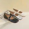 silver leather split toe flat shoes woman mary janes tabi ninja flats female cozy dress shoes ankle belt moccasins plus size 43 240228