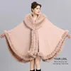 Pelliccia da donna SUSOLA Elegante cappotto con risvolto a V in finto Rex Mantello invernale da donna Grande scialle lungo Completo con finiture in maglia Mantello Soprabito Parka Lady