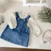 Mädchen Kleider Deer Jonmi 2024 Frühling Baby Mädchen Denim Hosenträger Kleid Koreanischen Stil Rüschen Kleinkinder Kinder Casual Träger