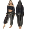 Palco desgaste feminino barriga dança traje conjunto bollywood halloween fantasia vestido top harem calças hip cachecol véu árabe