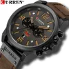 Autres montres CURREN Hommes Top Marque De Luxe Montre De Sport Étanche Chronographe Quartz Militaire En Cuir Véritable Reloio Masculino Q240301