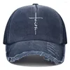 Boll Caps Faith Printed Mesh Trucker Hat Fashion Washed Distressed Baseball Cap Vintage 5 Panel Snapback Hatts Dreattable Burved Brim