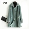 Fur PUDI Women's Winter Warm Genuine Wool Fur Coat Lady Female Real Fur Coats Jacket Parka Plus Size A50022