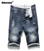 Roupas de marca calções de verão dos homens rasgados calças curtas bermuda algodão respirável denim masculino em linha reta jeans elástico3308777