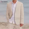 Suits Classic Beige Beach Linen Suits For Men Slim Fit Formal Best Man Groom Wedding Dress Tuxedo Casual Blazer With Pants 2 Pieces