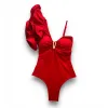 Suits 2024 New Sexy VNeck One Piece Swimsuit Belt Swimwear Women Ruffle Monokini Push Up Swim Suit Colorful Bathing Suit Female Beach